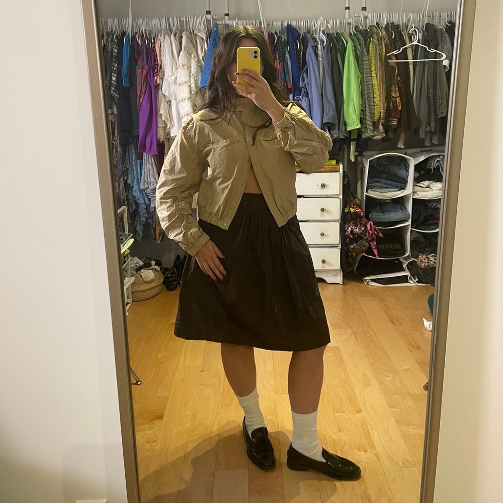 Theory Brown Pleated A-line Skirt